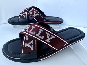 New Bally Men's Bonks Logo Slider Size 9.5 Sandals Red T- Strap - Picture 1 of 17