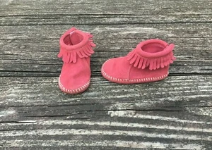 Minnetonka Girls Moccasin Fringe Booties - Pink Size 4 Toddler - Picture 1 of 9