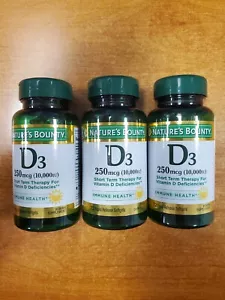 3 Pk: Nature's Bounty D3 250 mcg 10,000 IU Softgels 72 ct. ea. Exp 4/30/25 E3B - Picture 1 of 4