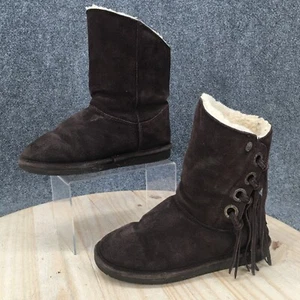 Bearpaw Boots Womens 6 Arya Tall Cow Ankle Booties Shearling Brown Suede Fringe - Picture 1 of 11