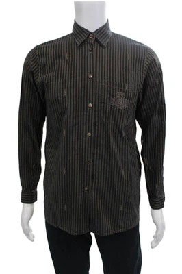 Fendi Mens Cotton Striped Print Collared Buttoned-Up Blue Size EUR 44 - Image 1 of 4