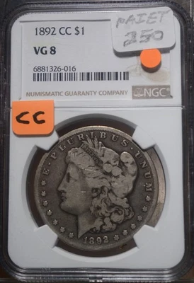 1892-CC MORGAN SILVER DOLLAR NGC VG8 ORIGINAL - Image 1 of 4