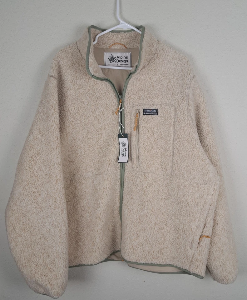 Vellón Sherpa de diseño alpino para hombre cremallera completa color caqui talla XL Foto 1 de 4