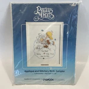 "Kit de muestra de nacimiento Precious Moments Appliqué & Stitchery 1984 2042 Paragon 11x14""" - Imagen 1 de 8