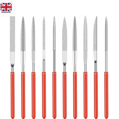 10 Professional Diamond Needle File Set Half Round Taper Flat Stone Glass Metal - Image 1 of 4