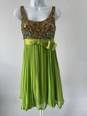 Vestido De Colección Años 60 Saks Fifth Avenue Verde Lima Lentejuelas MOD RETRO MAD MEN Talla: S Foto 1 de 4