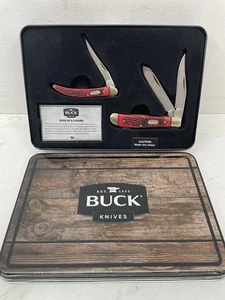 Buck Knives 382 Trapper & 385 Toothpick Knife Set W/Collectors Tin *New* - Picture 1 of 3