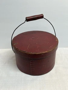 Antique Early Primitive Country Wood Bale Handled Pantry Box Red 9"X6" - Picture 1 of 12