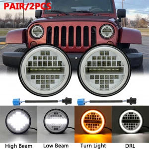 2PCS 7 Inch Round LED Headlights Halo Angle Eyes For Jeep Wrangler JK LJ TJ CJ - Picture 1 of 9