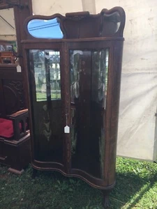 c1890 RARE R J Horner oak kidney shape corner cabinet 66" x 36" x 18 - 3 shelves - Picture 1 of 12