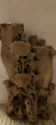 FOLLAJE CHINO TALLADO A MANO SIGLO XIX, PIEDRA DE JABÓN 5 PINCELES OLLA TINTA POZO. 27 oz Foto 1 de 4