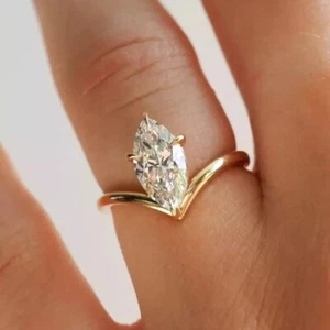14k Yellow Gold 1.5CT Marquise IGI Certified Solitaire Lab Grown Engagement Ring - Picture 1 of 13