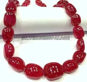 AAAA+ Rare Natural Ruby Smooth Nuggets Beads Large Nuggets Beads Necklace 18" - Picture 1 of 20