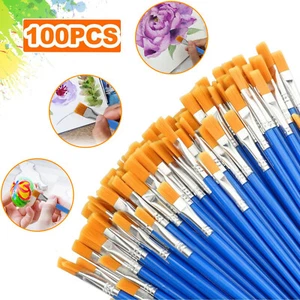 100Pcs Artist Paint Flat Brushes Set Acrylic Oil Watercolour Painting Craft Art - Picture 1 of 6