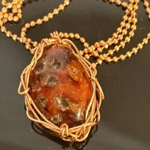 Carnelian Copper Wire Wrapped Genuine Pendant Unisex Reiki Chain necklace Gift - Picture 1 of 6