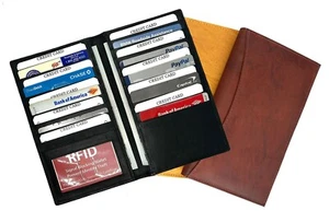 RFID Blocking Leather Checkbook Cove Secretary Tall Wallet 19 Card Holder - Picture 1 of 29