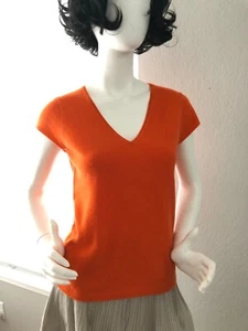 EXPRESS DESIGN STUDIO WOMEN TOP 100% Cashmere SZ L ORANGE TANGERINE CAP SLEEVES - Picture 1 of 13