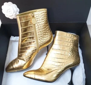 Chanel Egyptian Ankle Boots Crocodile Embossed Leather Boots Booties Sz.41 - Picture 1 of 9