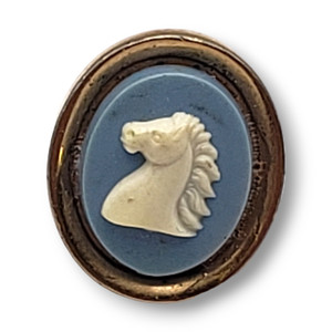 Vintage Swank Horse Head Blue White Cameo Gold Tone Lapel Pin Tie Tack