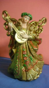 Seraphim Playing a Golden Mandolin/ Golden Angel Figurine - Picture 1 of 9