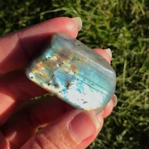 Labradorite Blue Flash Green Gold Flash Palm Stone Mini Freeform - Picture 1 of 8