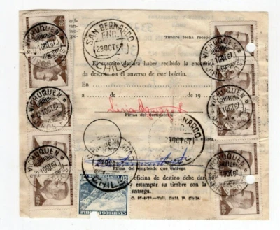 Chile 1967 small town cancel VICHUQUEN on parcel post to SAN BERNARDO - Image 1 of 2