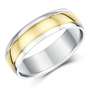 9ct Yellow Gold & Silver Two Colour Wedding Ring Court Shape 6mm Band - Picture 1 of 2