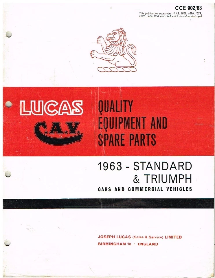 TRIUMPH HERALD 948 1200 12/50 VITESSE 6 TR4 SPITFIRE 1963 CATÁLOGO DE PIEZAS LUCAS Foto 1 de 1