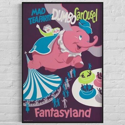 Disneyland «Безумное чаепитие и карусель Дамбо» 1955 парк аттракцион плакат, 36 «x 54» - Изображение 1 из 4