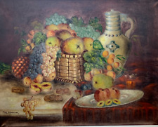 Altes Ölbild Gemälde wohl Mich Aufmwasser Stillleben Früchte & Wein aus Nachlass