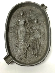 VTG ALUMINUM Ashtray 1940s-50s Man W/ Woman OH! Naughty Risque Double Sided 3D - Picture 1 of 2
