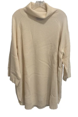 Soft by NAADAM Waffle Weave Turtleneck Sweater Sz 2X Relaxed 100% Cashmere Cream - Image 1 of 4