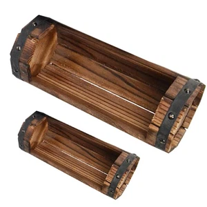 2PCS/Set Half Barrel Planter Wood Flower Pot Carbonized Anticorrosive Container - Bild 1 von 12