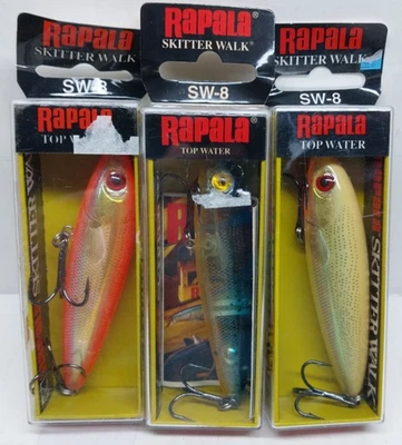 Lote de 3 señuelos de pesca de agua salada Rapala Skitter Walk SW-8 de colección *NUEVOS* Foto 1 de 4