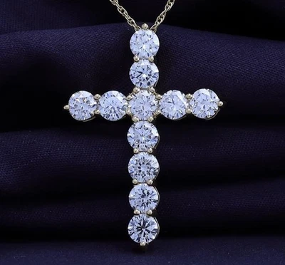 Collar EFG/VS 1,25 quilates cruz de diamantes de oro macizo de 14 k de 18" de 1" de alto cultivado en laboratorio Foto 1 de 4