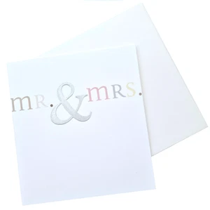 WEDDING CARD 125 x 135mm Mr & Mrs SILVER FOIL Embossed CAROLINE GARDNER Blank - Picture 1 of 7