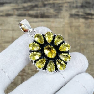 Amazing Citrine Gemstone 925 Sterling Silver Floral Jewelry Pendant Gift For Her - Picture 1 of 4