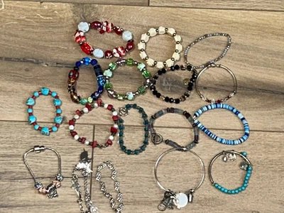 Colorful Bracelets Mixed Lot of 17 Glass Beaded Charm Toggle Stretch Bracelet - Image 1 of 4