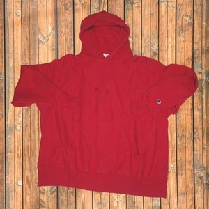Vintage Champion Reverse Weave Hoodie Sweatshirt Red Blank XXL 2XL Pullover - Picture 1 of 10
