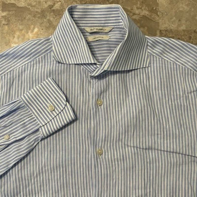 Suitsupply Shirt Mens 39 Blue White Striped Cotton Linen Long Sleeve Button - Image 1 of 4