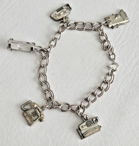Vintage CTO STERLINGSILBER Telefon Charms & Sanduhr Bettelarmband 21 Gramm - Bild 1 von 15