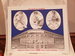 GORGEOUS Brooklyn Dodgers 1955 World Series Pitchers 16x20 AUTO'D Print, JSA! - Picture 1 of 6