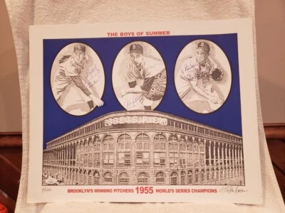 GORGEOUS Brooklyn Dodgers 1955 World Series Pitchers 16x20 AUTO'D Print, JSA! - Image 1 of 4