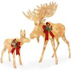 New 2-piece Moose Family Lighted Outdoor Christmas Decoration Set W/ Led Lights