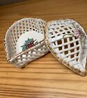 Vintage Berardos Portugal Hand Painted Heart Shaped Lattice Basket Lidded Dish