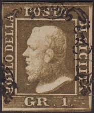 173 Sicilia gr.1 bruno oliva II tavola carta di Napoli (4b) usato.
