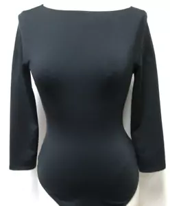 Athleta Valencia black knit body suit square neck 3/4 sleeve Size Sz Medium Md M - Picture 1 of 10