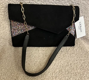 L.K.Bennett Lola Stunning Black Velvet Occasion Clutch Bag Detatchable Strap New - Picture 1 of 14