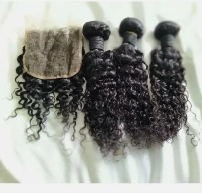 12A Brazilian Peruvian Virgin Human Hair body kinky curly 14 12 10 + 12 closure  - Image 1 of 2