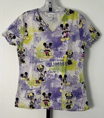 Disney Mickey Minnie Mouse Endless Summer Size XS Nurse Vet Dental Scrub Top - Image 1 of 4